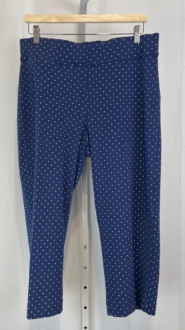 LANDS' END Polka Dot Pull On Cropped Pants Zip Pocket Stretch Cotton Blue Size L
